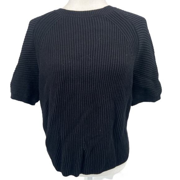 Max‎ Mara Weekend Short Sleeve Sweater Draped Back Knit Black Medium - Picture 1 of 6